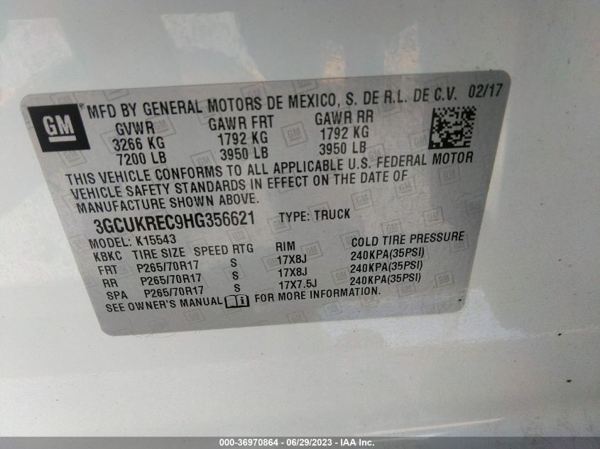 2017 CHEVROLET SILVERADO 1500 LT - 3GCUKREC9HG356621