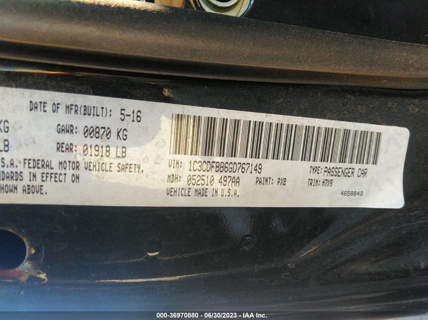 2016 DODGE DART SXT - 1C3CDFBB6GD767149