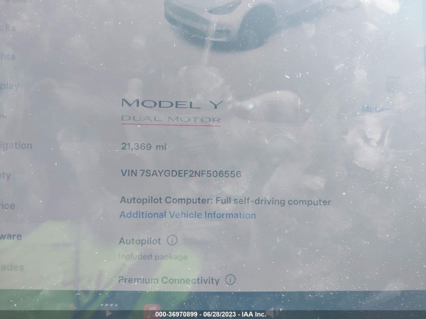 2022 TESLA MODEL Y PERFORMANCE - 7SAYGDEF2NF506556