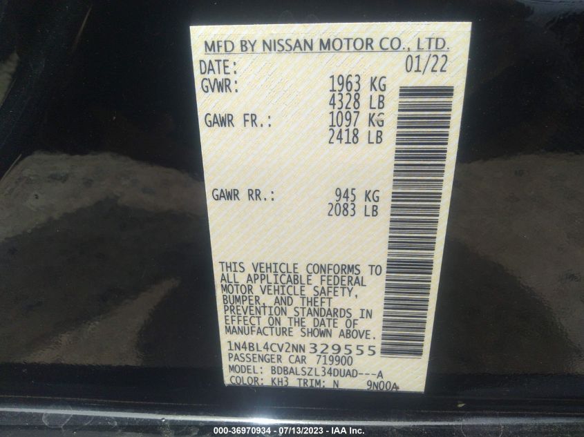 2022 NISSAN ALTIMA 2.5 SR - 1N4BL4CV2NN329555