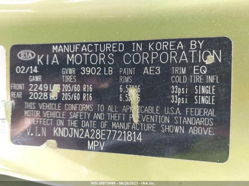 2014 KIA SOUL BASE - KNDJN2A28E7721814