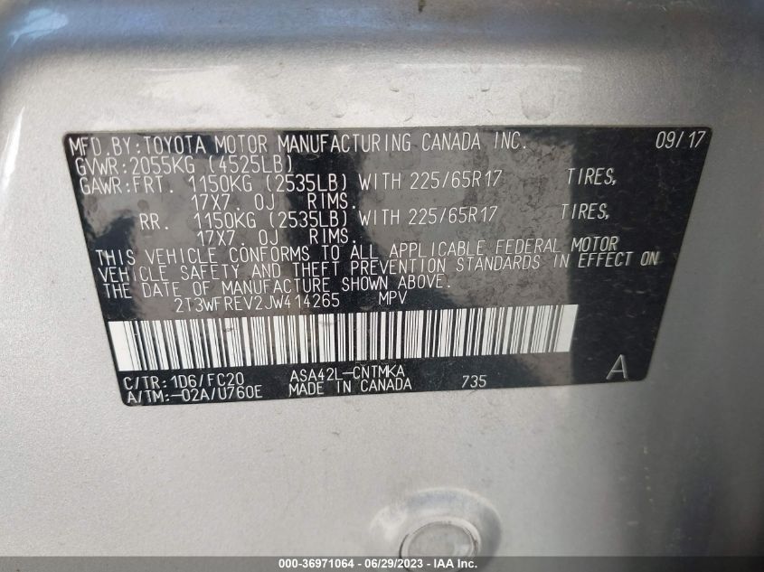 2018 TOYOTA RAV4 XLE/ADVENTURE - 2T3WFREV2JW414265