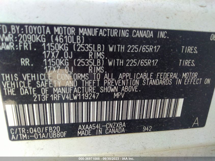 2020 TOYOTA RAV4 LE - 2T3F1RFV4LW119247