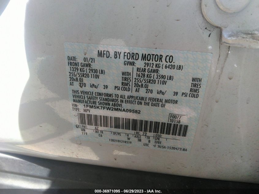 2021 FORD EXPLORER LIMITED - 1FM5K7FW2MNA09582