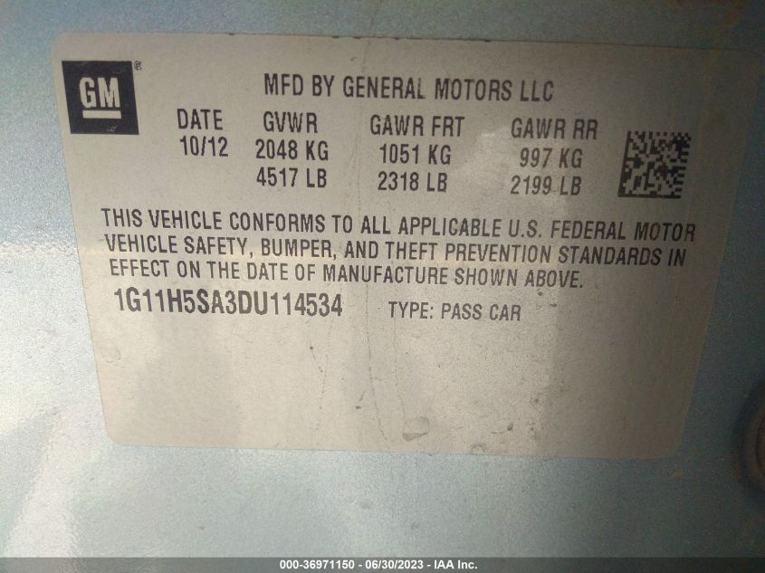 2013 CHEVROLET MALIBU LTZ - 1G11H5SA3DU114534