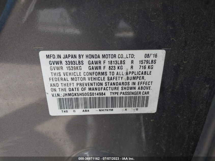 2016 HONDA FIT LX - JHMGK5H50GS014984