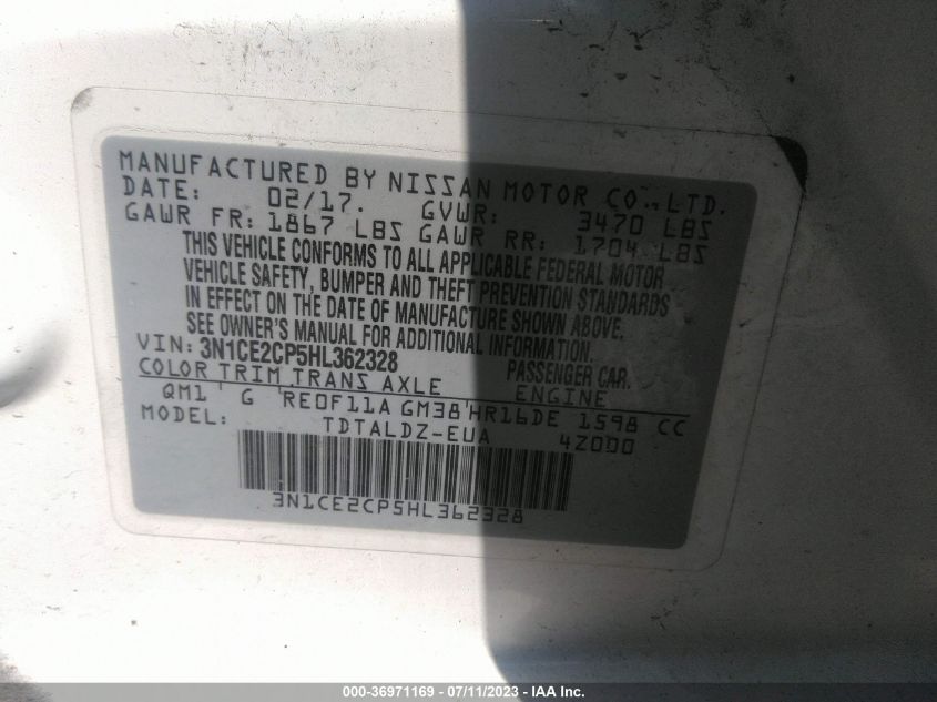 2017 NISSAN VERSA NOTE SV - 3N1CE2CP5HL362328