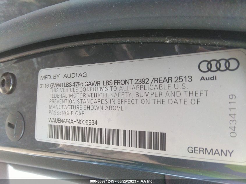 2017 AUDI A4 PREMIUM PLUS - WAUENAF4XHN006634