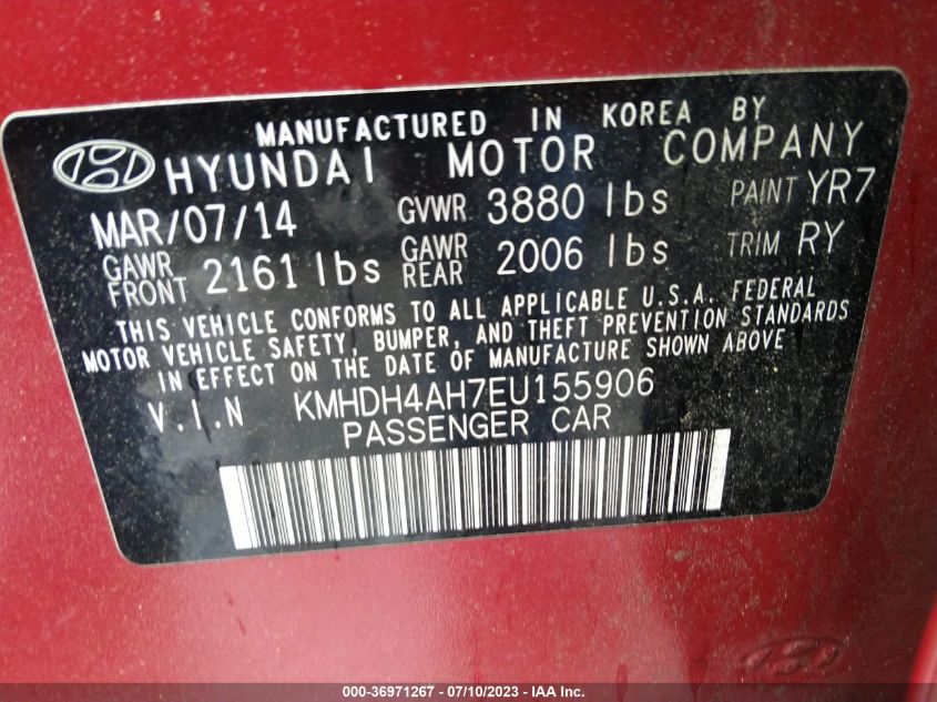 2014 HYUNDAI ELANTRA SPORT - KMHDH4AH7EU155906