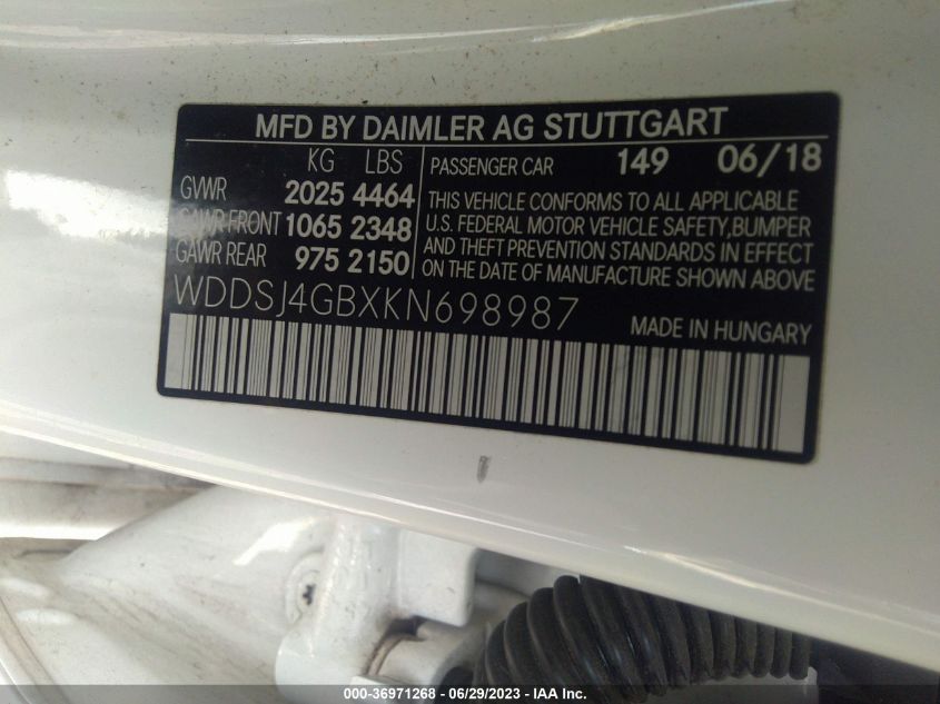 2019 MERCEDES-BENZ CLA CLA 250 - WDDSJ4GBXKN698987
