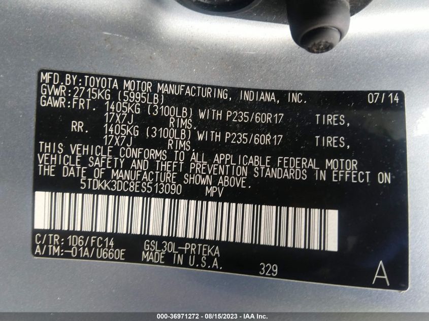 2014 TOYOTA SIENNA LE - 5TDKK3DC8ES513090