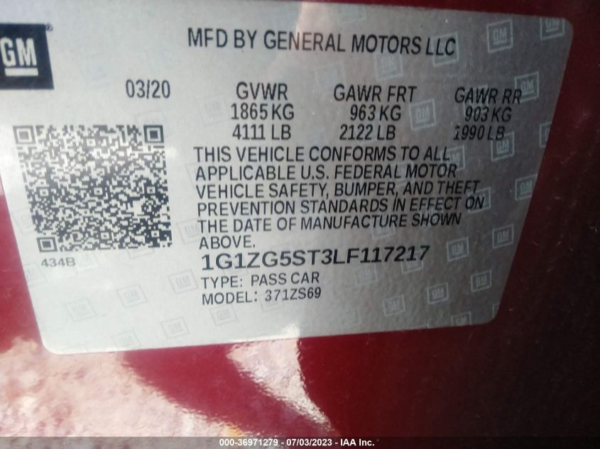 2020 CHEVROLET MALIBU RS - 1G1ZG5ST3LF117217