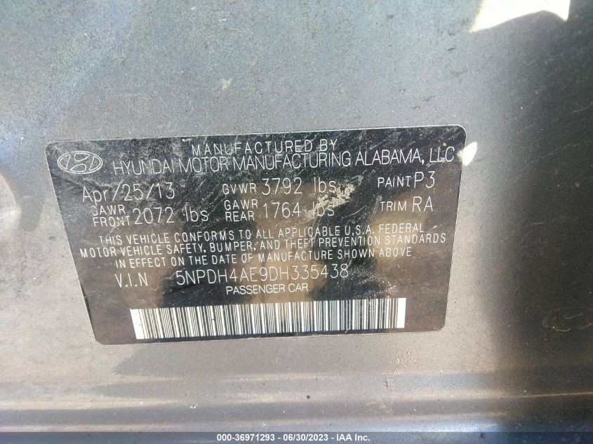 2013 HYUNDAI ELANTRA GLS PZEV - 5NPDH4AE9DH335438
