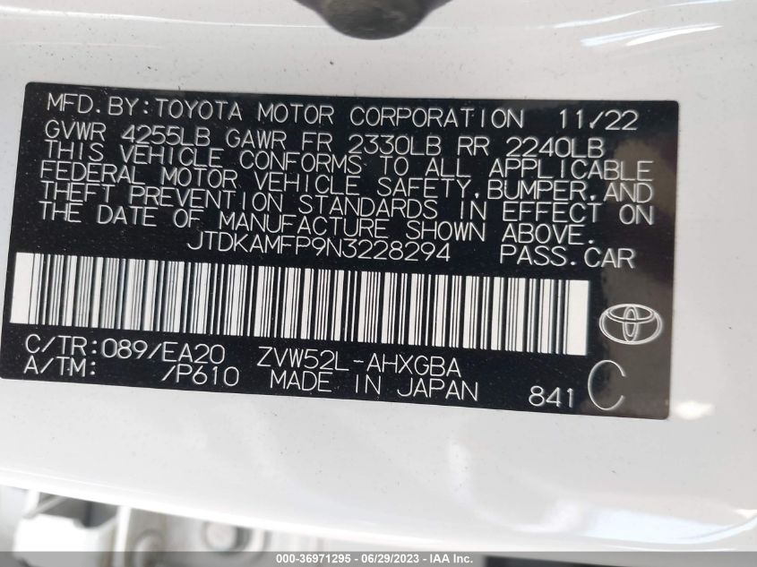 2022 TOYOTA PRIUS PRIME LE/XLE/LIMITED - JTDKAMFP9N3228294