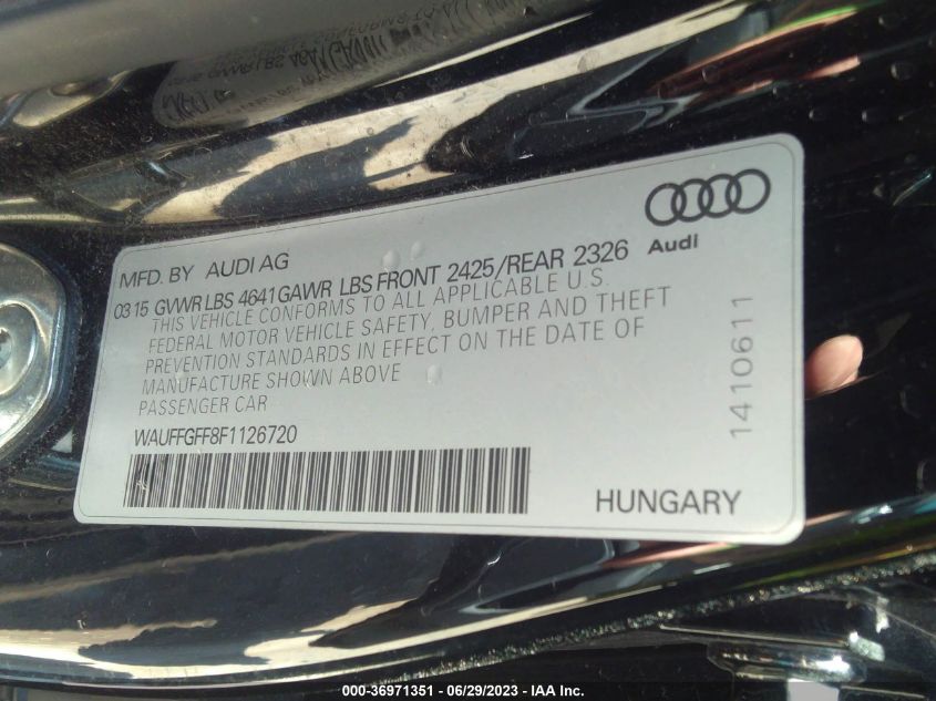 2015 AUDI S3 2.0T PRESTIGE - WAUFFGFF8F1126720