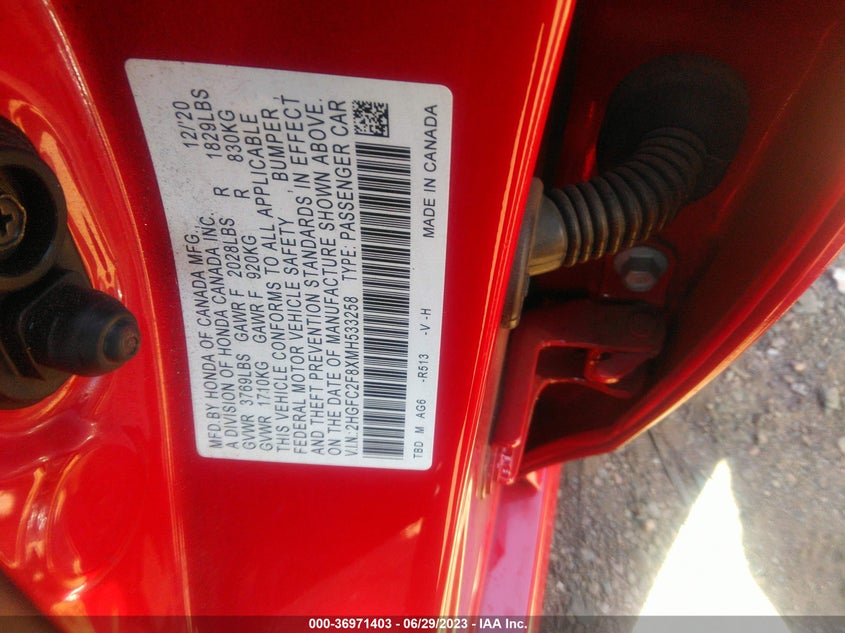 VIN 2HGFC2F8XMH533258 2021 HONDA CIVIC SEDAN SPORT