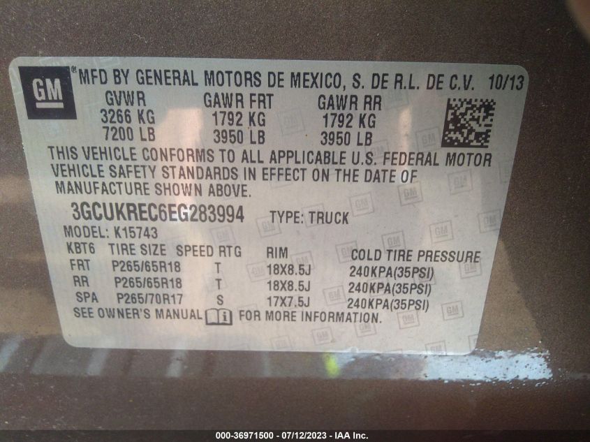 2014 CHEVROLET SILVERADO 1500 LT - 3GCUKREC6EG283994
