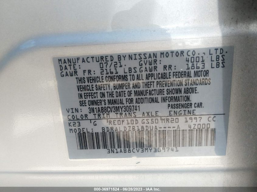 2021 NISSAN SENTRA SV - 3N1AB8CV3MY309741
