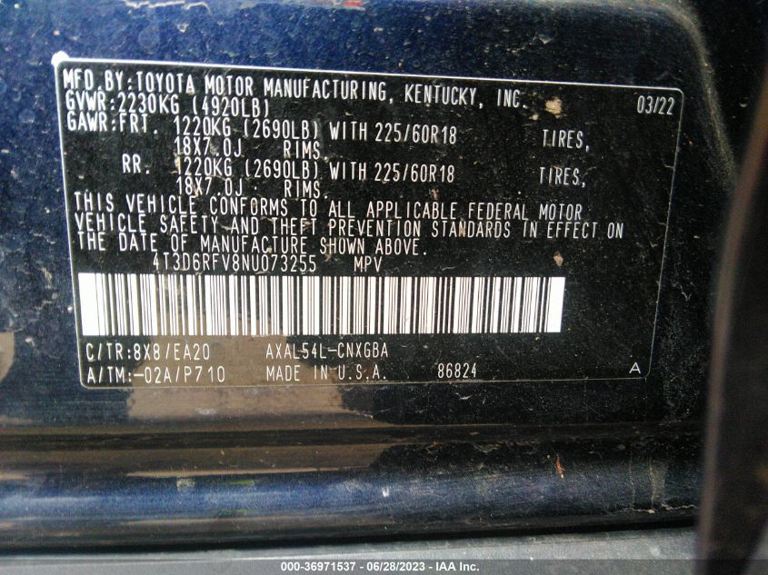 2022 TOYOTA RAV4 LIMITED - 4T3D6RFV8NU073255