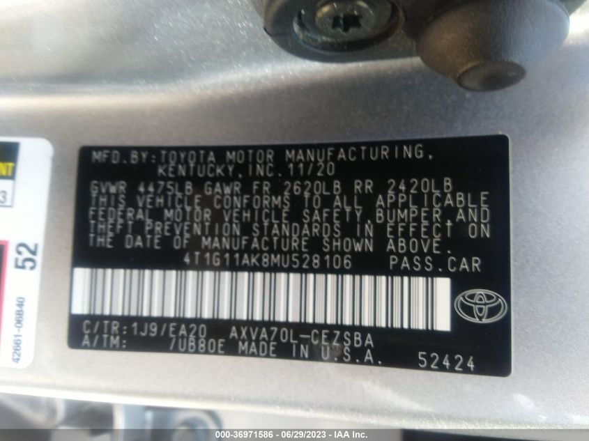 2021 TOYOTA CAMRY SE - 4T1G11AK8MU528106