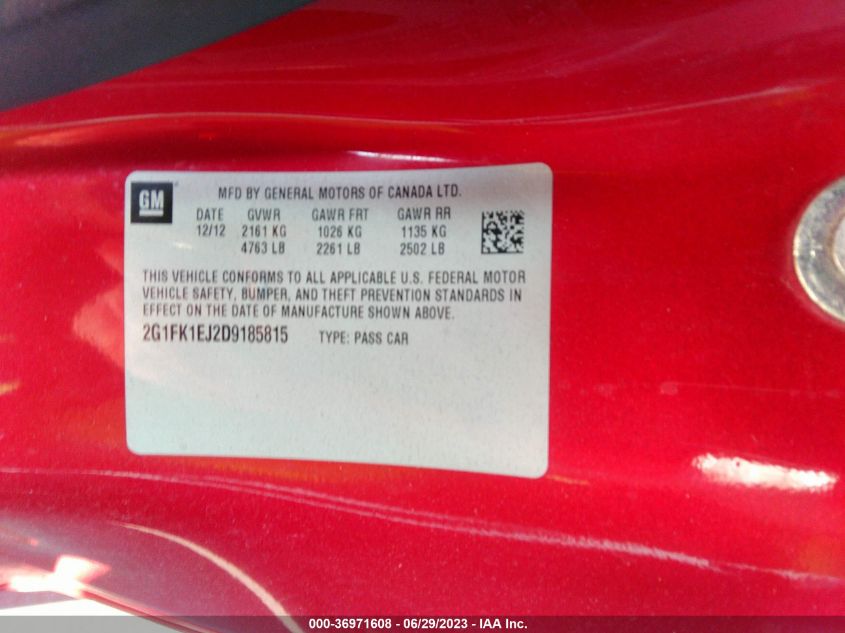 2013 CHEVROLET CAMARO SS - 2G1FK1EJ2D9185815