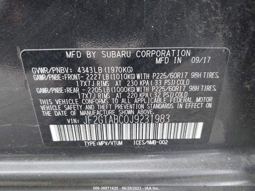 2018 SUBARU CROSSTREK PREMIUM - JF2GTABC0J9231983