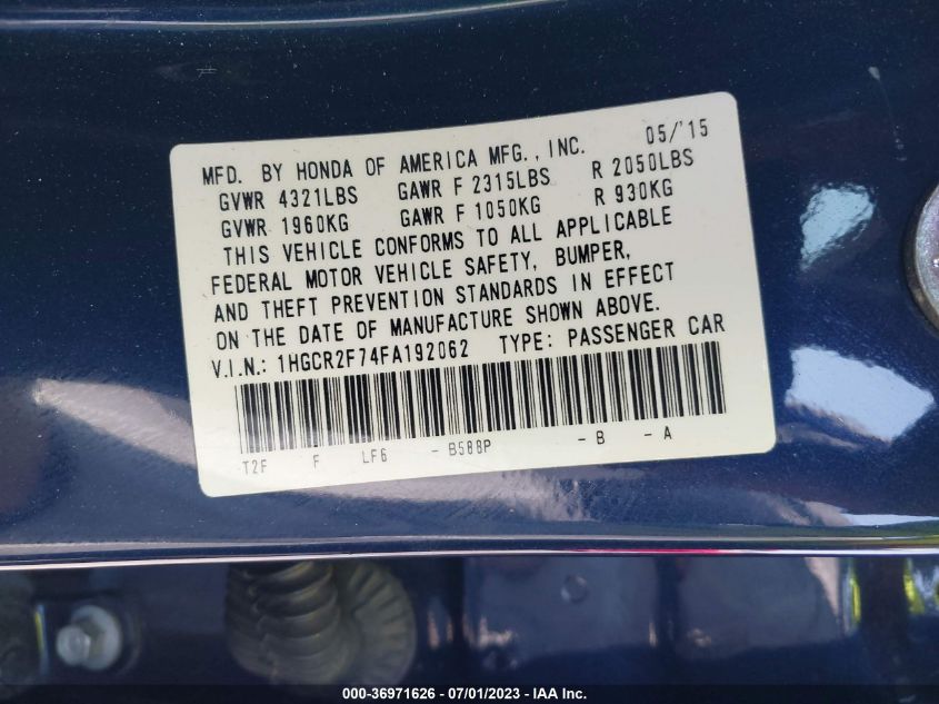 2015 HONDA ACCORD SEDAN EX - 1HGCR2F74FA192062