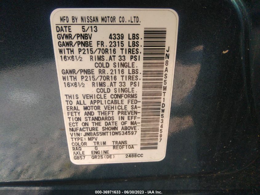 2013 NISSAN ROGUE S - JN8AS5MT1DW534597