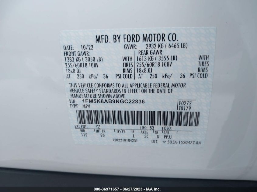 2022 FORD POLICE INTERCEPTOR 1FM5K8AB9NGC22836