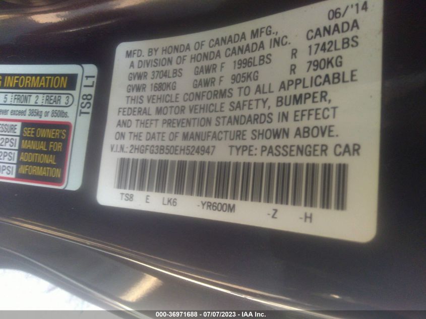 2014 HONDA CIVIC COUPE LX - 2HGFG3B50EH524947