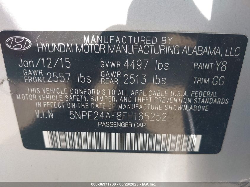 2015 HYUNDAI SONATA 2.4L SE - 5NPE24AF8FH165252