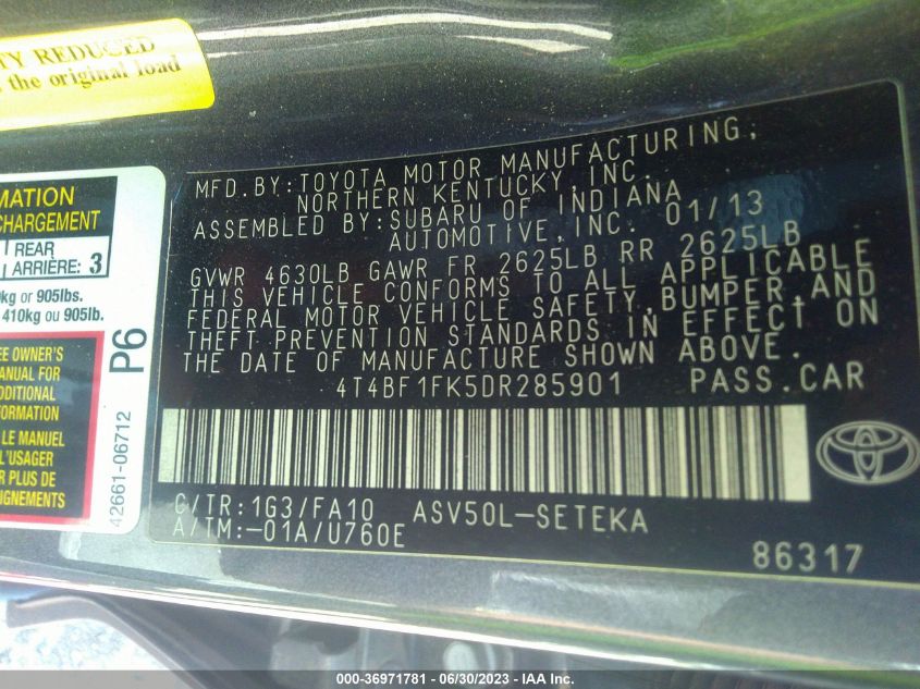 2013 TOYOTA CAMRY L/SE/LE/XLE - 4T4BF1FK5DR285901