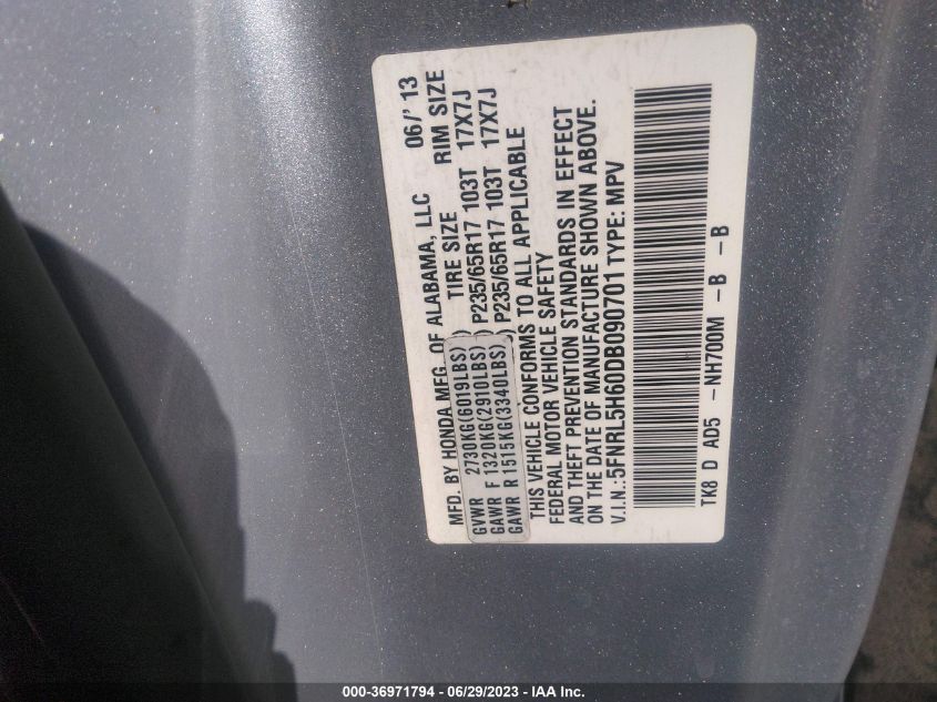 VIN 5FNRL5H60DB090701 2013 HONDA ODYSSEY no.9