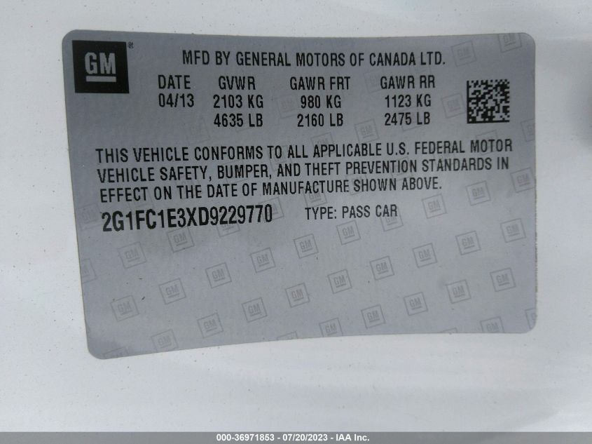 2013 CHEVROLET CAMARO LT - 2G1FC1E3XD9229770