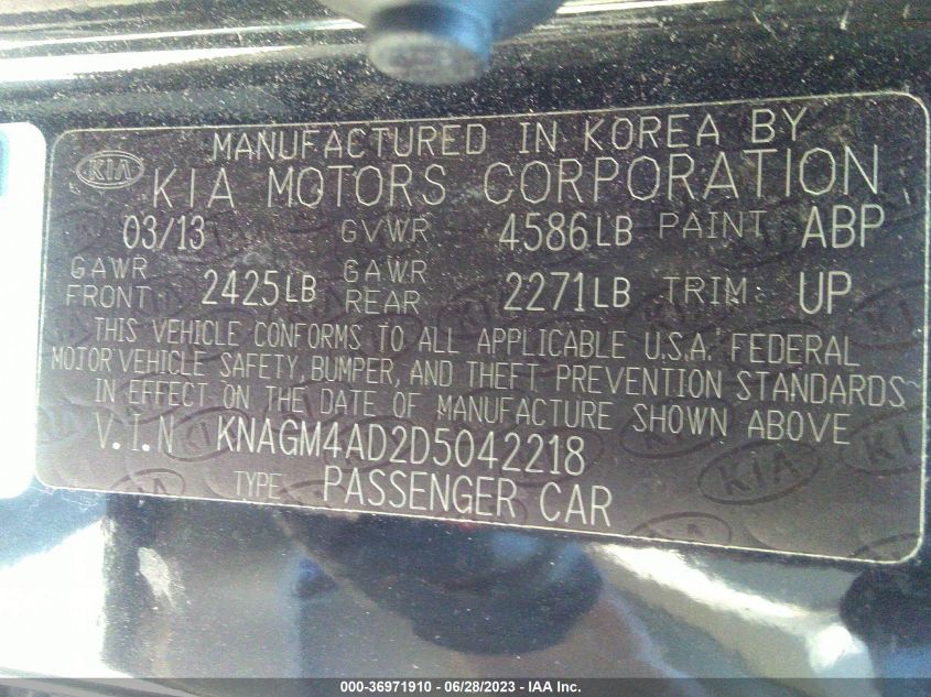 2013 KIA OPTIMA HYBRID LX - KNAGM4AD2D5042218