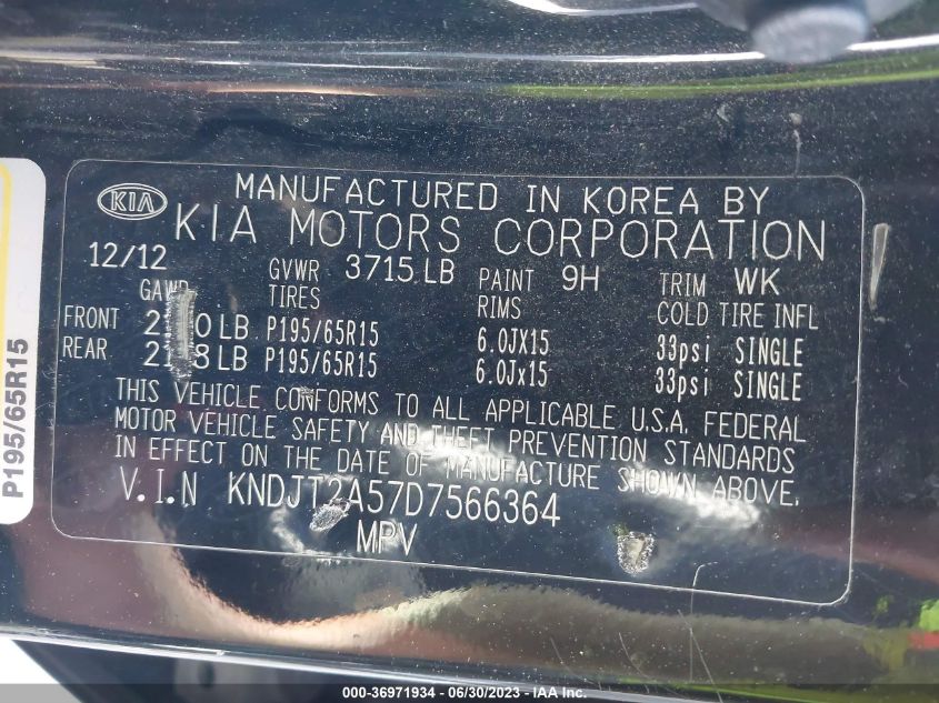2013 KIA SOUL BASE - KNDJT2A57D7566364