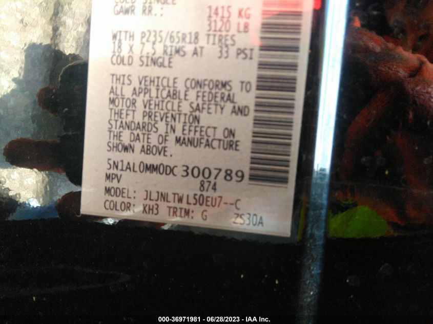 2013 INFINITI JX - 5N1AL0MM0DC300789