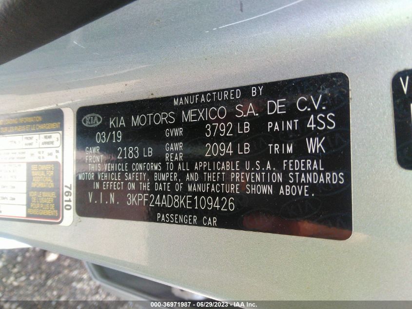 2019 KIA FORTE LXS - 3KPF24AD8KE109426