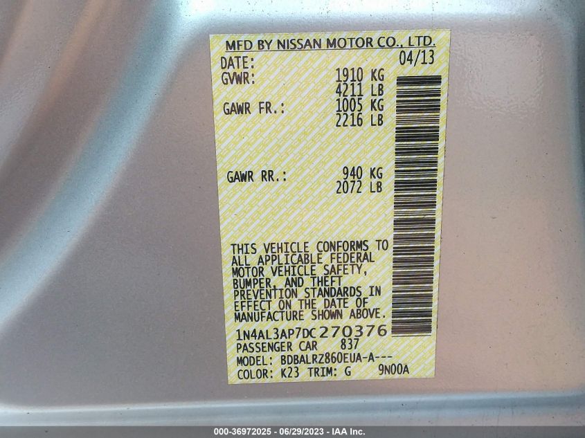 2013 NISSAN ALTIMA 2.5 S - 1N4AL3AP7DC270376