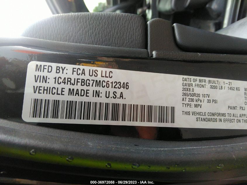 2021 JEEP GRAND CHEROKEE 80TH ANNIVERSARY - 1C4RJFBG7MC612346