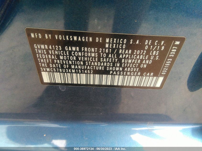 2019 VOLKSWAGEN JETTA S/SE/R-LINE - 3VWC57BU3KM151452