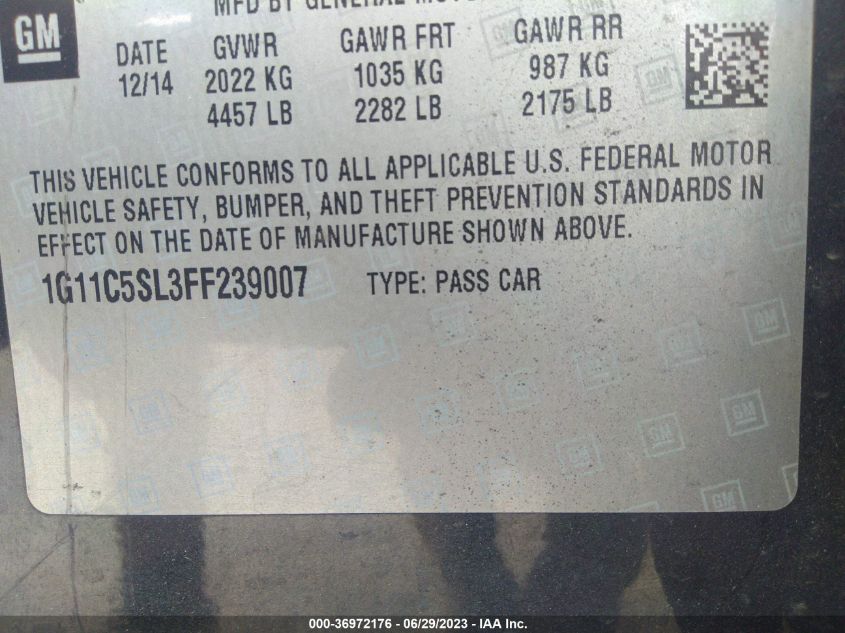 2015 CHEVROLET MALIBU LT - 1G11C5SL3FF239007