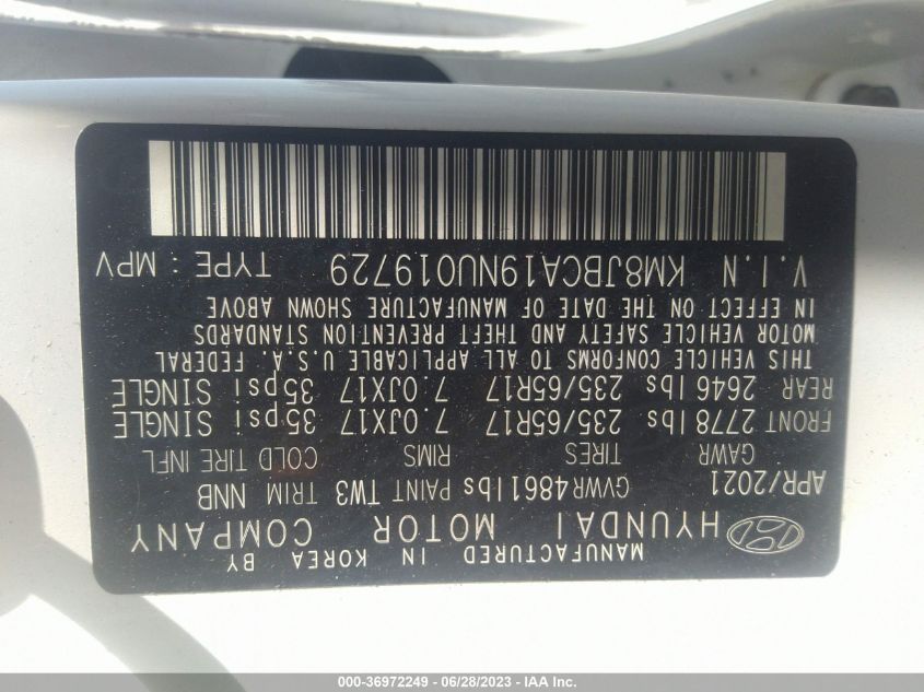 2022 HYUNDAI TUCSON HYBRID BLUE KM8JBCA19NU019729