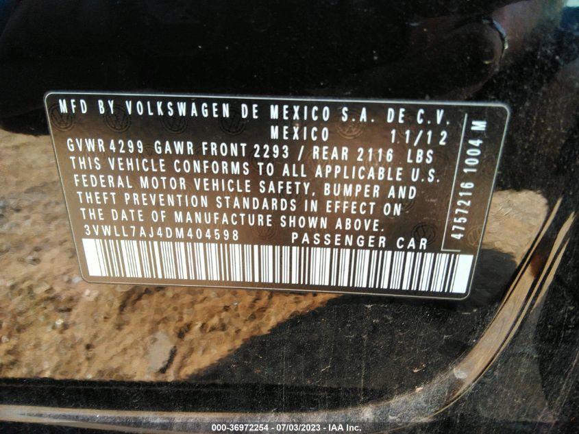 2013 VOLKSWAGEN JETTA SEDAN TDI 3VWLL7AJ4DM404598