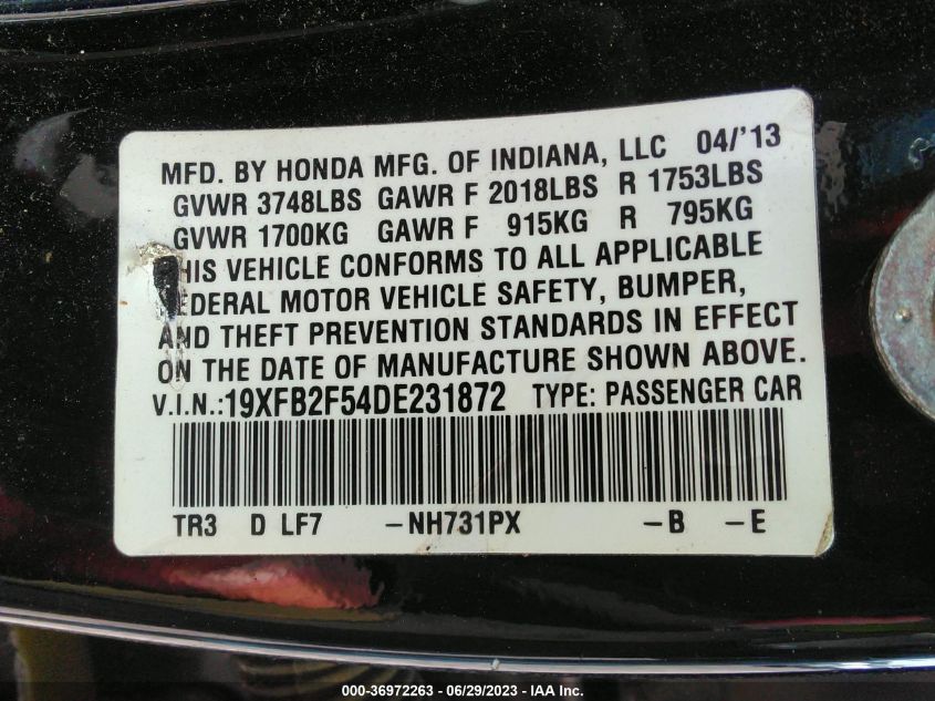 2013 HONDA CIVIC SDN LX - 19XFB2F54DE231872
