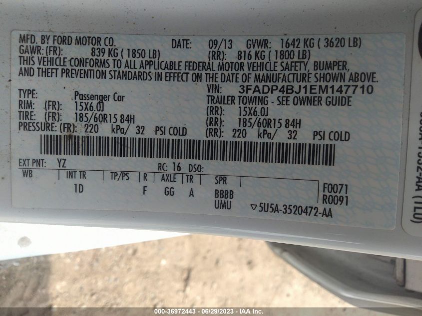 2014 FORD FIESTA SE - 3FADP4BJ1EM147710