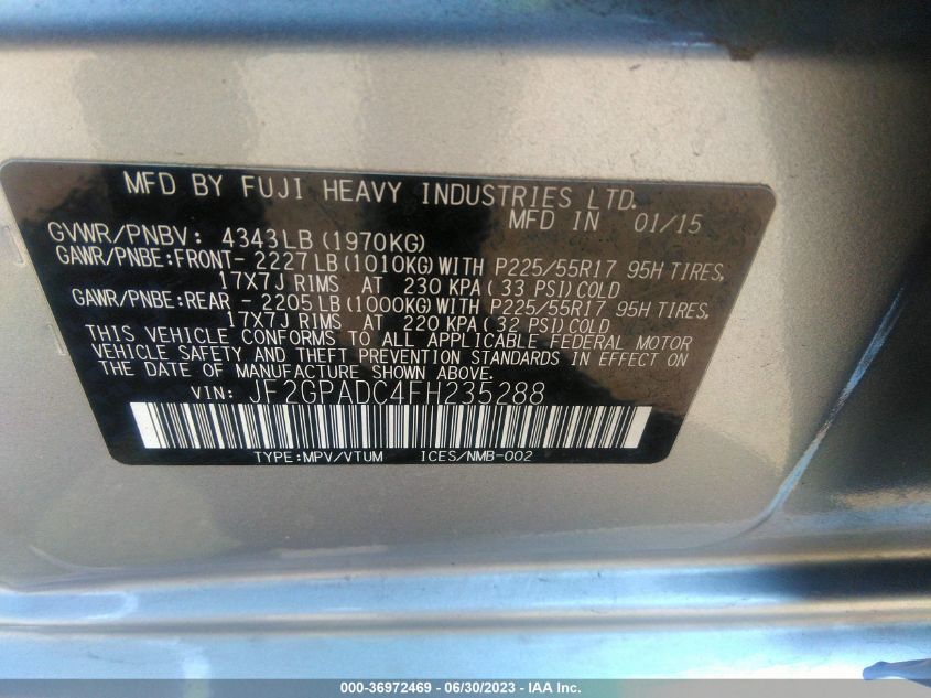 2015 SUBARU XV CROSSTREK PREMIUM - JF2GPADC4FH235288