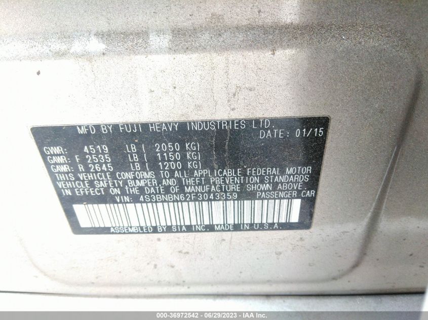 2015 SUBARU LEGACY 2.5I LIMITED - 4S3BNBN62F3043359