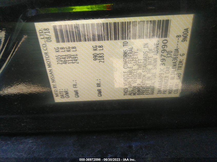 2018 NISSAN MAXIMA SL - 1N4AA6AP9JC397990