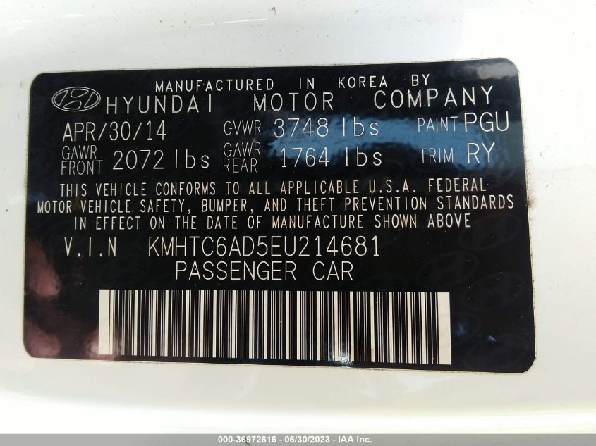 2014 HYUNDAI VELOSTER - KMHTC6AD5EU214681